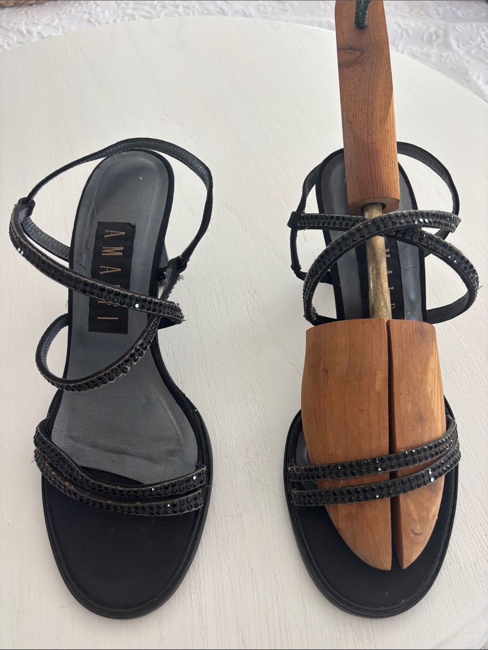 Amalfi Black Strappy Sandals with Crystal Details